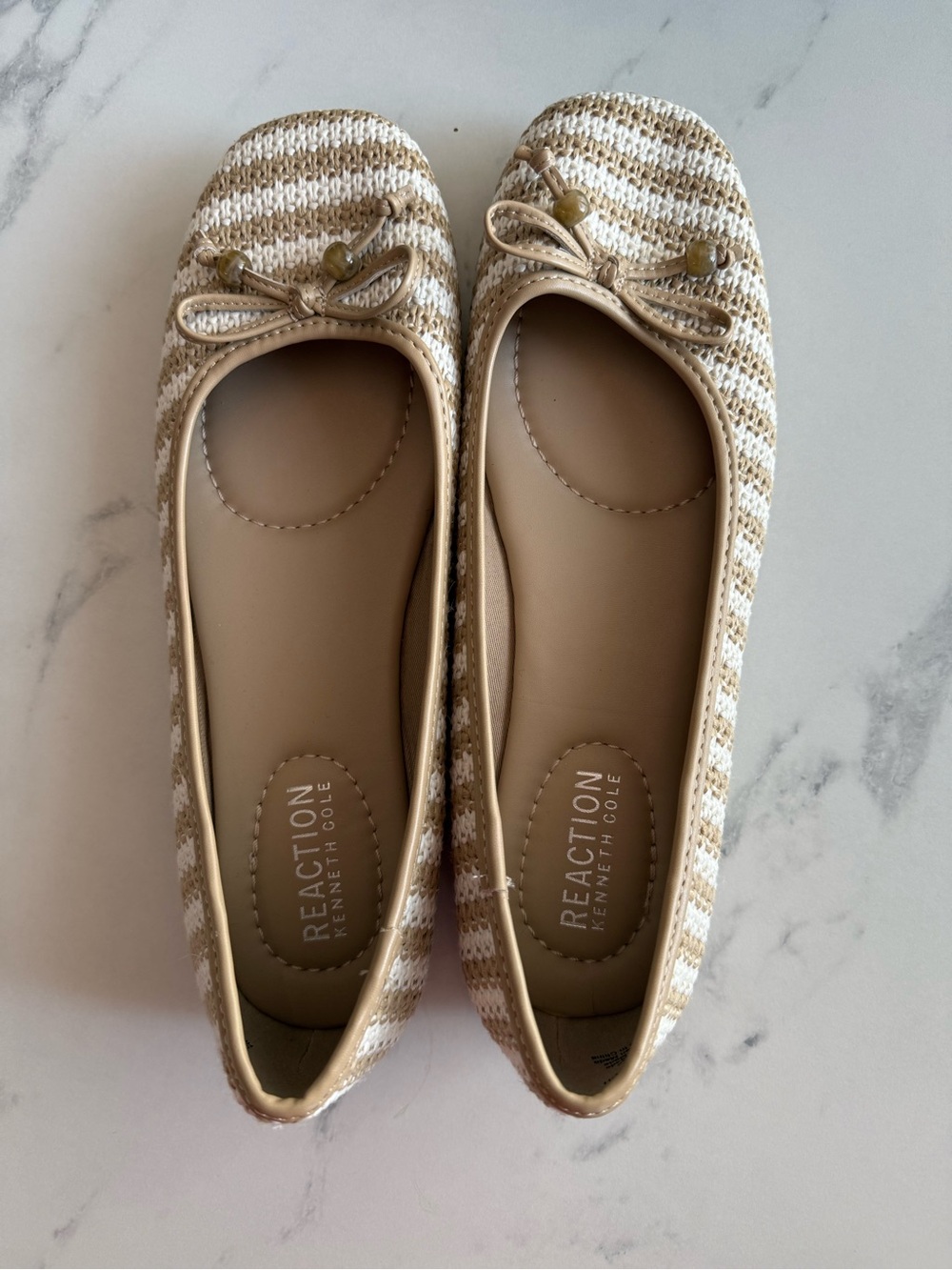 Reaction Kenneth Cole Size 9 Woven Raffia Ballet Flats Neutral Bow